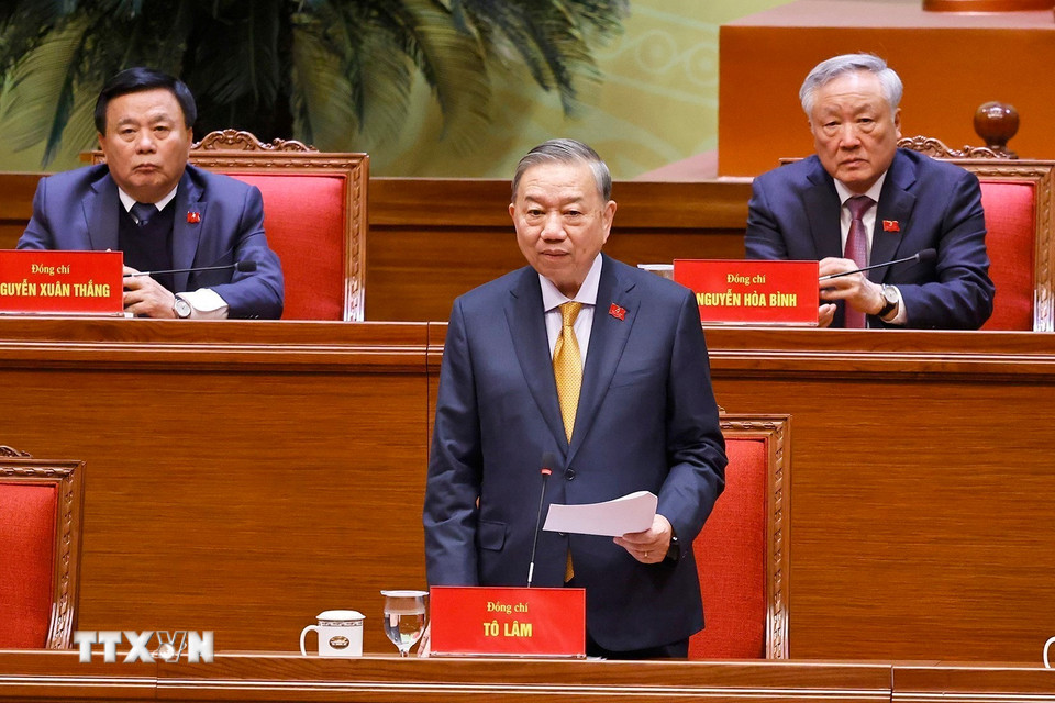 Tổng Bí thư Tô Lâm, Chủ tịch Đoàn Chủ tịch điều hành phiên họp. (Ảnh: TTXVN)