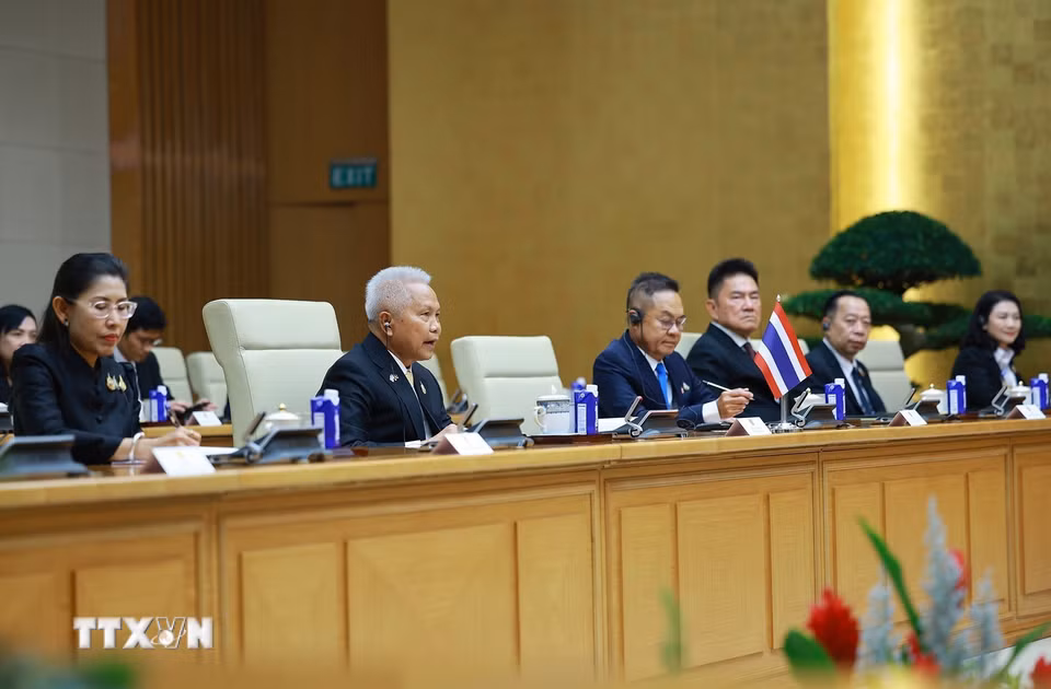 Chủ tịch Quốc hội kiêm Chủ tịch Hạ viện Thái Lan Sophon Zaram phát biểu tại cuộc hội kiến Thủ tướng Lê Minh Hưng. (Ảnh: Dương Giang/TTXVN)