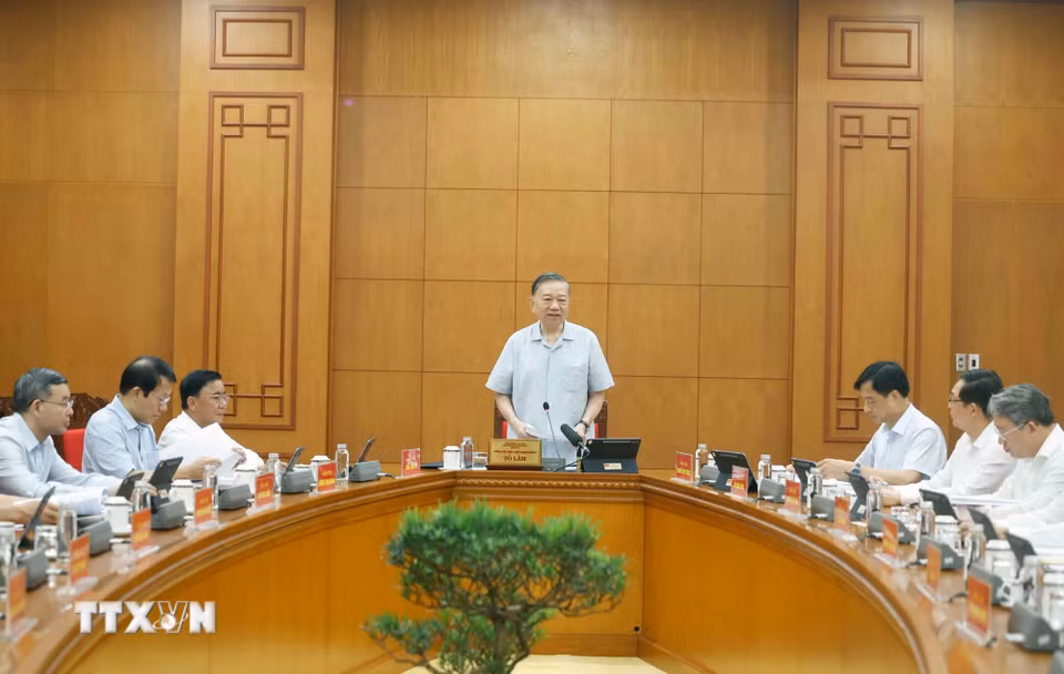 Tổng Bí thư, Chủ tịch nước Tô Lâm, Trưởng ban Chỉ đạo Trung ương phát biểu. (Ảnh: Thống Nhất/TTXVN)