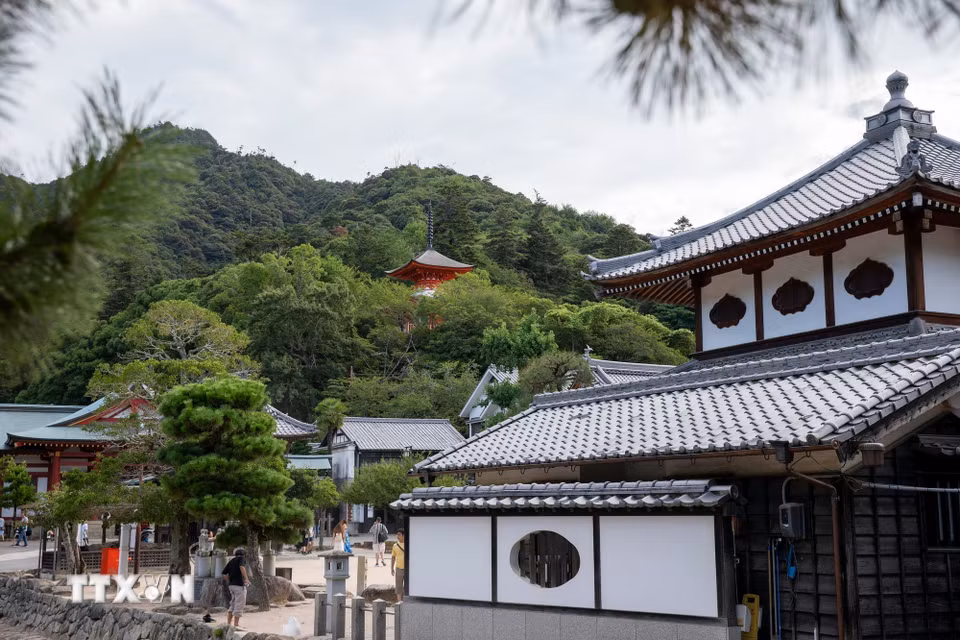 Cảnh quan trên đảo Miyajima là sự kết hợp hài hoà giữa thiên nhiên và lịch sử. (Ảnh: Xuân Giao/TTXVN)