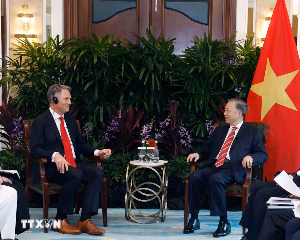 Tổng Bí thư, Chủ tịch nước Tô Lâm tiếp Phó Thủ tướng, Bộ trưởng Quốc phòng Australia Richard Marles. (Ảnh: Thống Nhất/TTXVN)