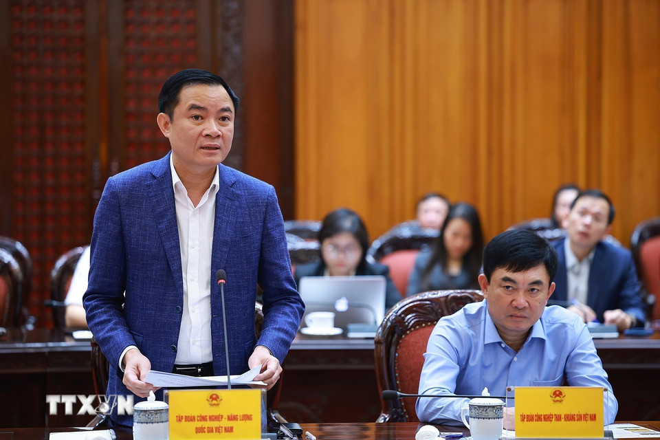 Chủ tịch Tập đoàn Công nghiệp - Năng lượng Quốc gia Lê Ngọc Sơn phát biểu. (Ảnh: Dương Giang/TTXVN)