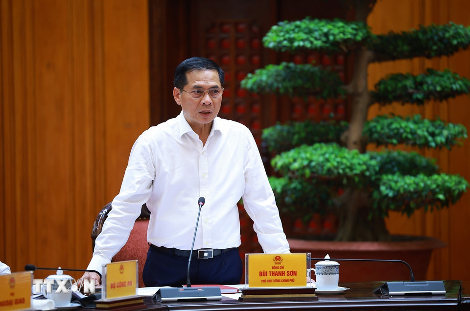 Phó Thủ tướng Bùi Thanh Sơn, Tổ Trưởng Tổ công tác phát biểu. (Ảnh: Dương Giang/TTXVN)