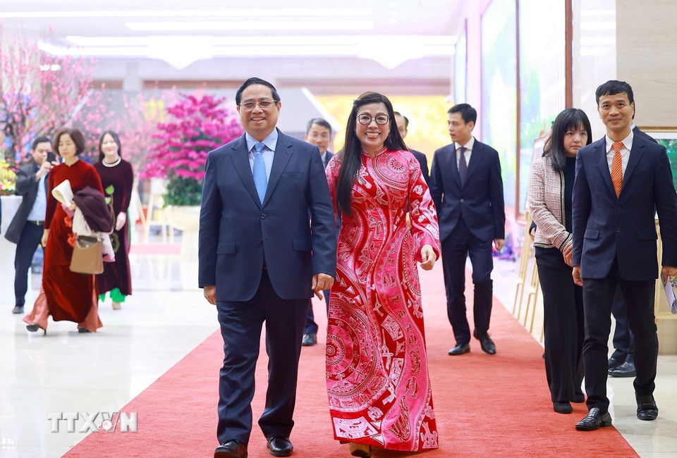 Thủ tướng Phạm Minh Chính và Phu nhân chủ trì tiệc chiêu đãi Đoàn Ngoại giao nhân dịp năm mới 2026 và đón Tết cổ truyền Bính Ngọ. (Ảnh: Dương Giang/TTXVN)