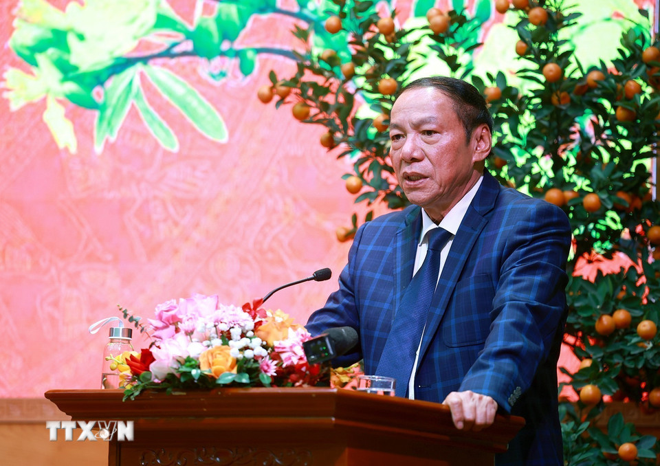 Bộ trưởng Bộ Văn hoá, Thể thao và Du lịch Nguyễn Văn Hùng phát biểu. (Ảnh: Dương Giang/TTXVN)
