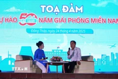 Ông Võ Xuân Nghĩa, nguyên Chủ tịch UBND tỉnh Đồng Tháp tham gia Tọa đàm “Tự hào 50 năm giải phóng miền Nam.” (Ảnh: Nhựt An/TTXVN)