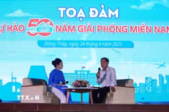Ông Võ Xuân Nghĩa, nguyên Chủ tịch UBND tỉnh Đồng Tháp tham gia Tọa đàm “Tự hào 50 năm giải phóng miền Nam.” (Ảnh: Nhựt An/TTXVN)