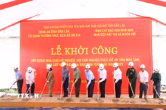 Khởi công xây dựng nhà cho hộ ông Y Thăn Ksơr ở buôn Kmiên, xã Ea Drông, thị xã Buôn Hồ. (Ảnh: Tuấn Anh/TTXVN)