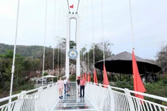 Du khách đến tham quan Cầu kính Bạch Long, Khu du lịch Mộc Châu Island. (Ảnh: Quang Quyết/TTXVN)