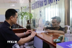 Công chức Chi cục Hải quan cửa khẩu Chi Ma hướng dẫn doanh nghiệp làm thủ tục xuất nhập khẩu hàng hóa. (Ảnh: Quang Duy/TTXVN)