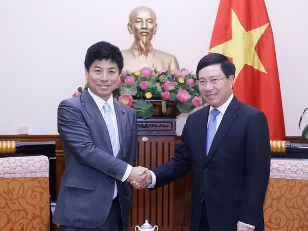 Phó Thủ tướng Phạm Bình Minh tiếp Quốc vụ khanh Bộ Ngoại giao Nhật Bản ảnh 1