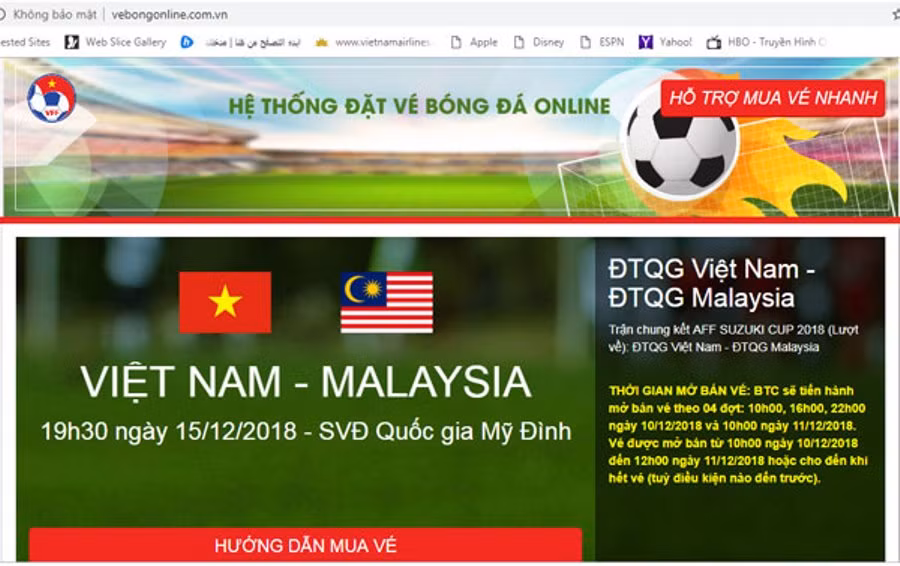 Cảnh giác với website giả mạo bán vé trận Việt Nam-Malaysia ảnh 1