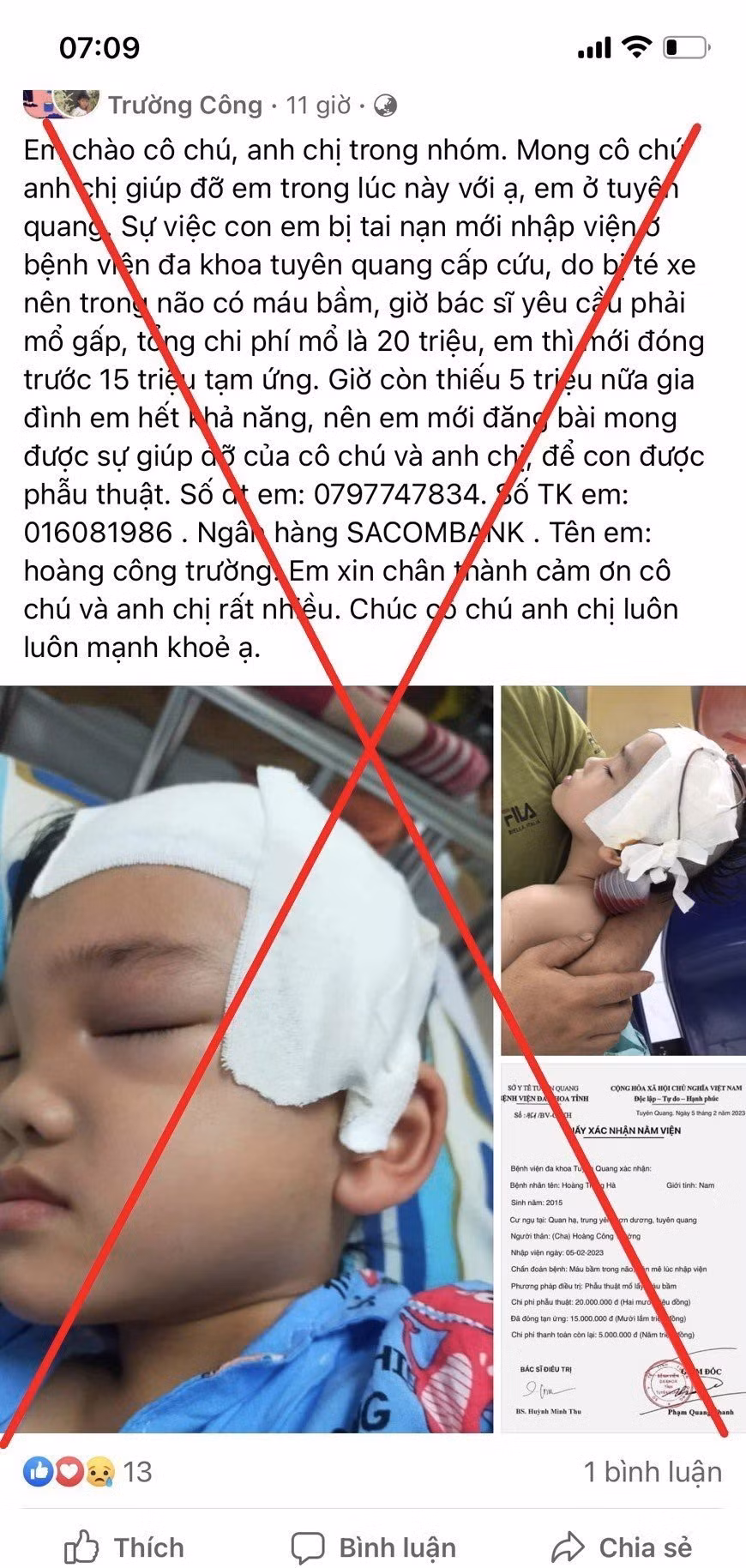 Giả mạo giấy tờ của bệnh viện để lừa đảo, quyên góp tiền chữa bệnh ảnh 3