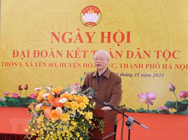 Tổng Bí thư dự Ngày hội Đại đoàn kết toàn dân tộc tại xã Yên Sở ảnh 1