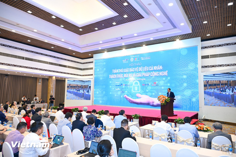 Toàn cảnh Hội thảo "Tuân thủ luật bảo vệ dữ liệu cá nhân - Những thách thức, rủi ro và giải pháp công nghệ." (Ảnh: Minh Sơn/Vietnam+)