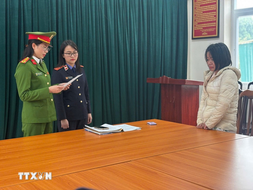 Đối tượng Trương Thị Bắc tại cơ quan công an. (Ảnh: TTXVN phát)