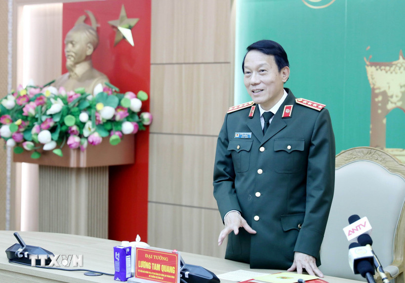 Đại tướng Lương Tam Quang, Ủy viên Bộ Chính trị, Bộ trưởng Bộ Công an phát biểu. (Ảnh: Thế Duyệt/TTXVN)