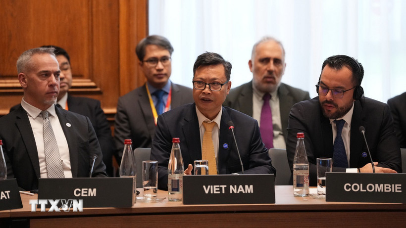 Đại sứ đặc mệnh toàn quyền Việt Nam tại Pháp Trịnh Đức Hải phát biểu tại Hội nghị Bộ trưởng Cơ quan Năng lượng Quốc tế (IEA) năm 2026. (Ảnh: TTXVN phát)