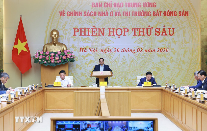 Thủ tướng Phạm Minh Chính chủ trì phiên họp thứ 6 của Ban Chỉ đạo Trung ương về chính sách nhà ở và thị trường bất động sản. (Ảnh: Dương Giang/TTXVN)