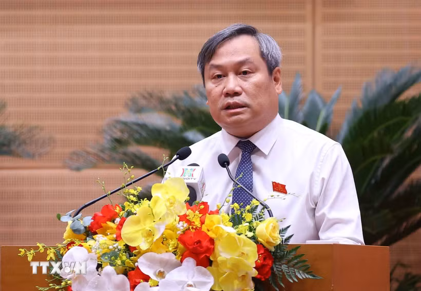 Phó Bí thư Thành ủy, Chủ tịch UBND thành phố Hà Nội Vũ Đại Thắng phát biểu. (Ảnh: Văn Điệp/TTXVN)