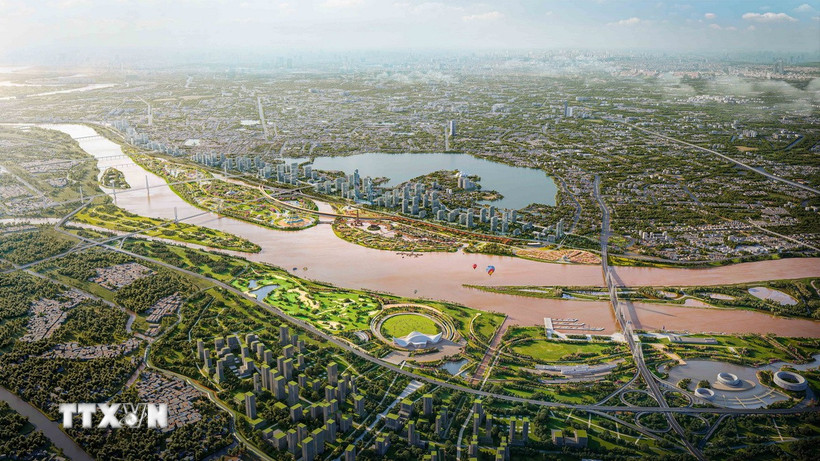 Phối cảnh dự án Trục Đại lộ cảnh quan sông Hồng trên địa bàn thành phố Hà Nội. (Ảnh: Phan Phương/TTXVN)