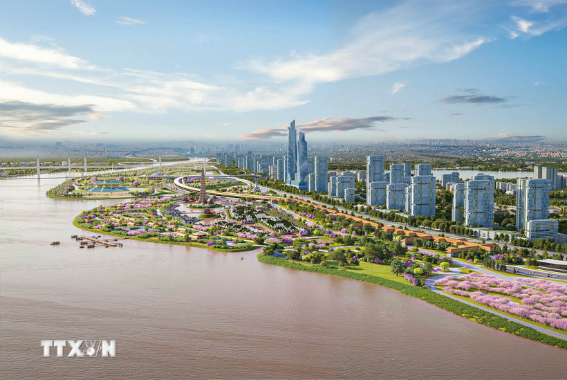 Phối cảnh dự án Trục Đại lộ cảnh quan sông Hồng trên địa bàn thành phố Hà Nội. (Ảnh: Phan Phương/TTXVN)