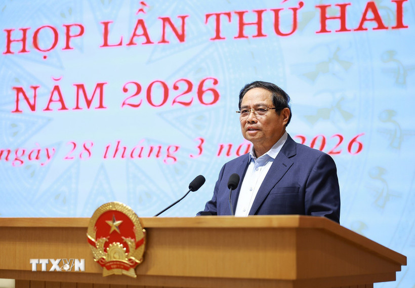 Thủ tướng Phạm Minh Chính phát biểu tại phiên họp lần thứ hai của Ban Chỉ đạo về phát triển khoa học công nghệ và Đề án 06. (Ảnh: Dương Giang/TTXVN)