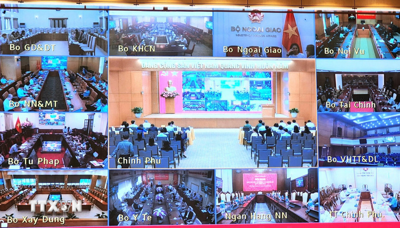 Hội nghị được kết nối trực tuyến tới 112 điểm cầu. (Ảnh: Chu Thanh Vân/TTXVN)