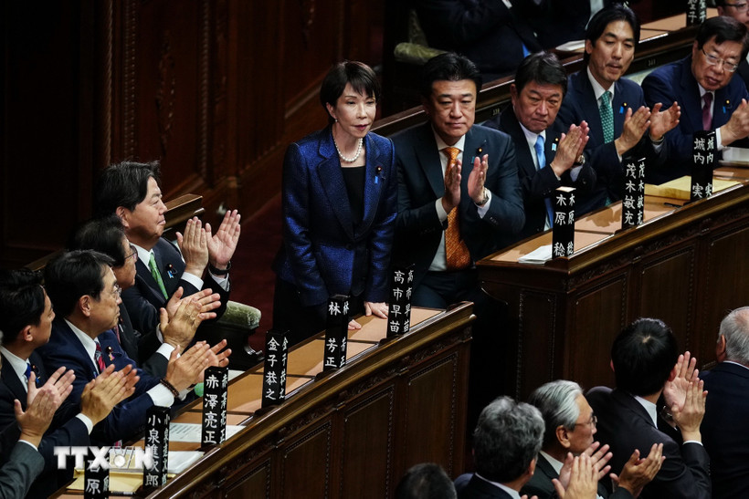 Thủ tướng Nhật Bản Takaichi Sanae tại phiên họp Quốc hội ở Tokyo ngày 18/2/2026. (Ảnh: THX/TTXVN)