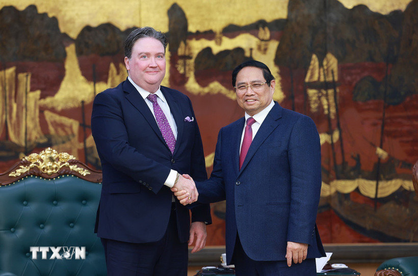 Thủ tướng Phạm Minh Chính tiếp Đại sứ Hoa Kỳ tại Việt Nam Marc Knapper chào từ biệt kết thúc nhiệm kỳ công tác. (Ảnh: Dương Giang/TTXVN)