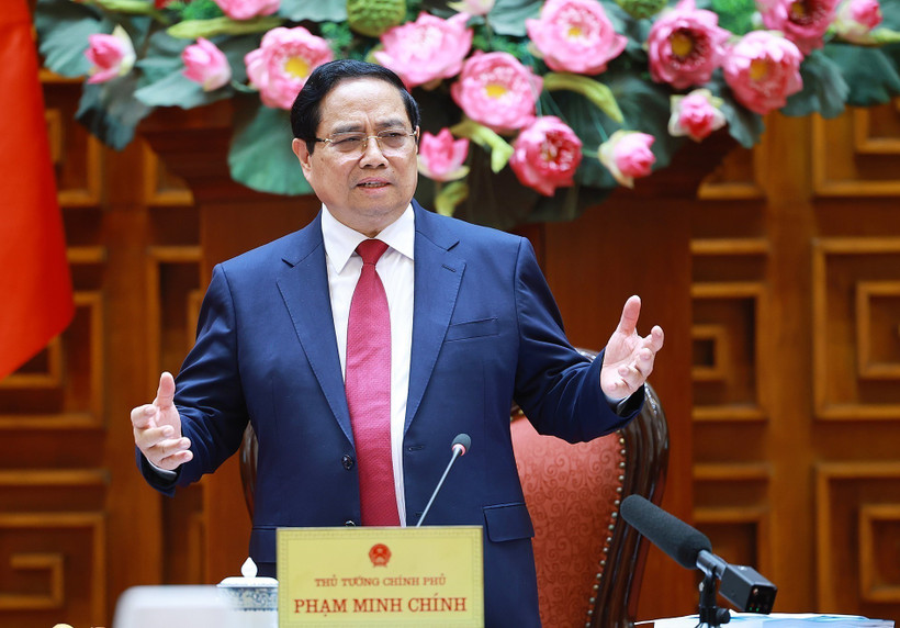 Thủ tướng Phạm Minh Chính phát biểu tại phiên họp. (Ảnh: Dương Giang/TTXVN)