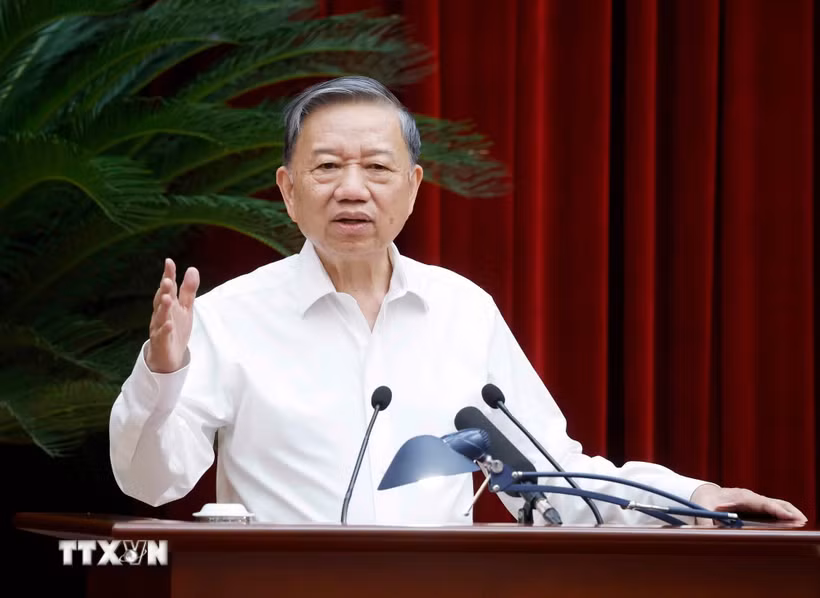 Tổng Bí thư, Chủ tịch nước Tô Lâm phát biểu tại cuộc gặp mặt cán bộ quy hoạch diện Bộ Chính trị quản lý. (Ảnh: Thống Nhất/TTXVN)