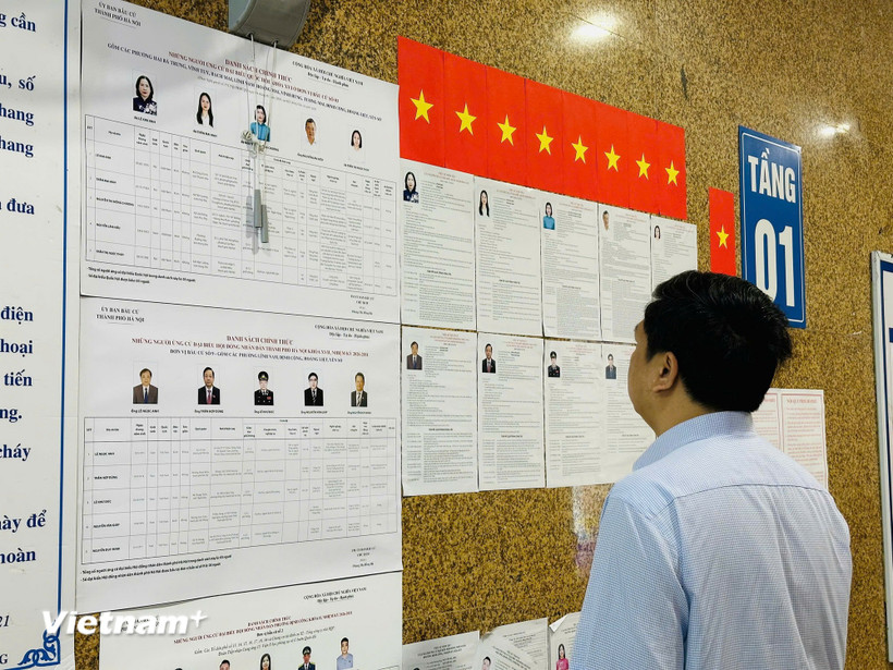 Người dân tìm hiểu thông tin về các ứng cử viên. (Ảnh: Trí Đức/Vietnam+)