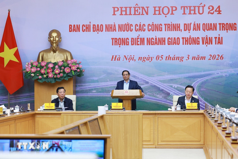 Phiên họp thứ 24 của Ban Chỉ đạo các công trình, dự án quan trọng quốc gia, trọng điểm ngành giao thông vận tải. (Ảnh: Phạm Tiếp/TTXVN)