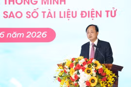 Đồng chí Tô Huy Vũ - Bí thư Đảng ủy, Chủ tịch HĐTV Agribank phát biểu tại buổi lễ. (Ảnh: Vietnam+)
