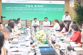 Đại diện các tổ chức tín dụng tham dự toạ đàm về tài chính xanh ngày 15/7/2025. (Ảnh: Vietnam+)