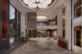Biểu tượng hoa mai vàng nổi bật tại sảnh đón khách Chi nhánh Trung tâm Khách hàng Cá nhân Cao cấp Miền Nam. (Ảnh: Vietnam+)