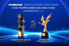 Eximbank được vinh danh Doanh nghiệp xuất sắc châu Á (Corporate Excellence Award) và Doanh nghiệp tăng trưởng nhanh (Fast Enterprise Award) tại APEA 2025. (Ảnh: Vietnam+)