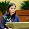 Ủy viên Ủy ban Thường vụ Quốc hội, Chủ nhiệm Ủy ban Dân nguyện và Giám sát của Quốc hội Lê Thị Nga trình bày Báo cáo kết quả giám sát việc giải quyết kiến nghị của cử tri gửi đến Kỳ họp thứ 10, Quốc hội khóa XV. (Ảnh: Doãn Tấn/TTXVN)