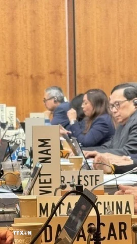 Đại sứ Mai Phan Dũng (bên phải) và Tham tán Công sứ Phạm Quang Huy (bên trái). (Ảnh: TTXVN phát)