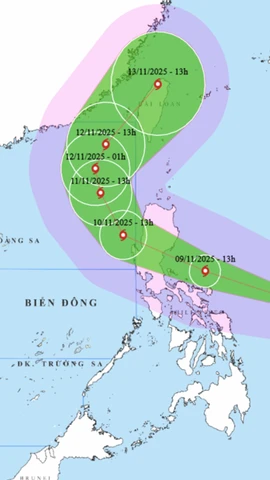 Hướng di chuyển của bão. (Nguồn: Trung tâm Dự báo Khí tượng Thủy văn)
