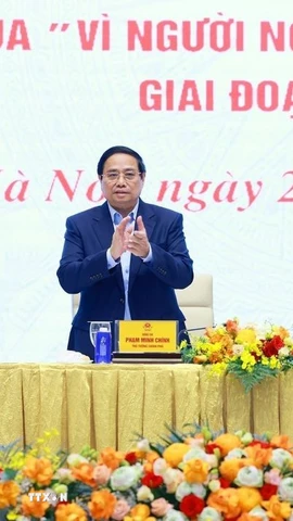 Thủ tướng Phạm Minh Chính chủ trì Hội nghị toàn quốc tổng kết Chương trình mục tiêu quốc gia xây dựng nông thôn mới. (Ảnh: Dương Giang/TTXVN)