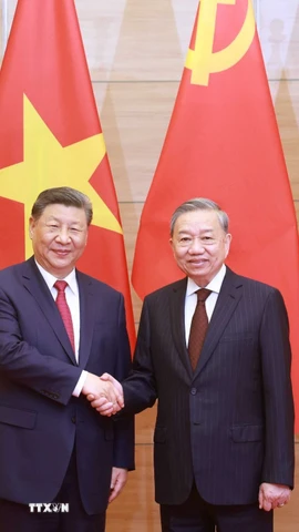 Tổng Bí thư Tô Lâm và Tổng Bí thư, Chủ tịch nước Trung Quốc Tập Cận Bình. (Ảnh: Thống Nhất/TTXVN)