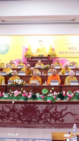 Quang cảnh Hội nghị tổng kết công tác Phật sự năm 2025 của Ban Hướng dẫn Phật tử Trung ương Giáo hội Phật giáo Việt Nam. (Ảnh: Xuân Khu/TTXVN)
