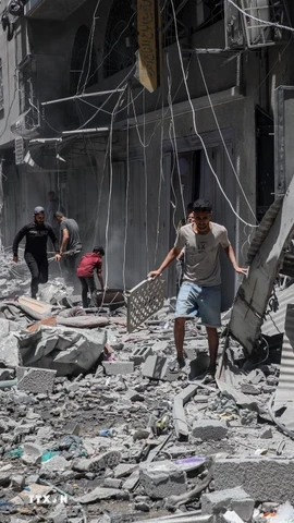 Cảnh đổ nát do chiến sự tại Dải Gaza. (Ảnh: THX/TTXVN)
