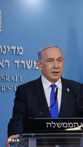 Thủ tướng Israel Benjamin Netanyahu phát biểu họp báo tại Jerusalem. (Ảnh: THX/TTXVN)