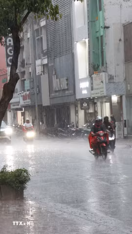 Mưa to bất chợt trên đường Hồ Văn Huê, phường Đức Nhuận, chiều 2/5. (Ảnh minh họa: Hồng Đạt/TTXVN)