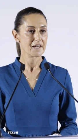 Tổng thống Mexico Claudia Sheinbaum phát biểu tại Mexico City. (Ảnh: THX/TTXVN)