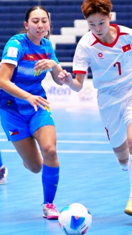 Futsal nữ Việt Nam đánh bại Futsal nữ Philippines. (Nguồn: VFF)