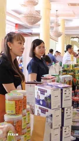 Các đại biểu tham quan, tìm hiểu sản phẩm của các địa phương khu vực miền Nam. (Ảnh: Hồng Thái/TTXVN)